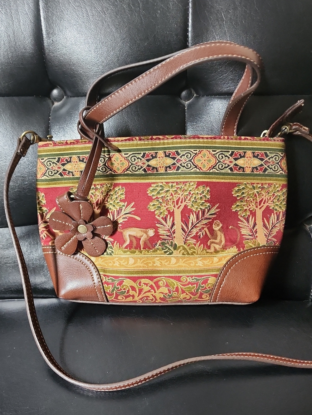 VTG Relic by Fossil Tapestry Monkey Jungle Print Handbag Crossbody Tote